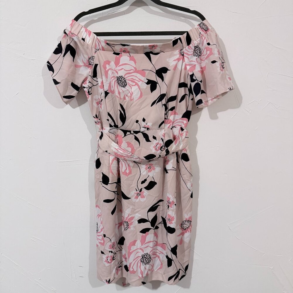 Eliza J Obi Blush Pink Floral Off The Shoulder Belted Waist Mini Dress, size 8